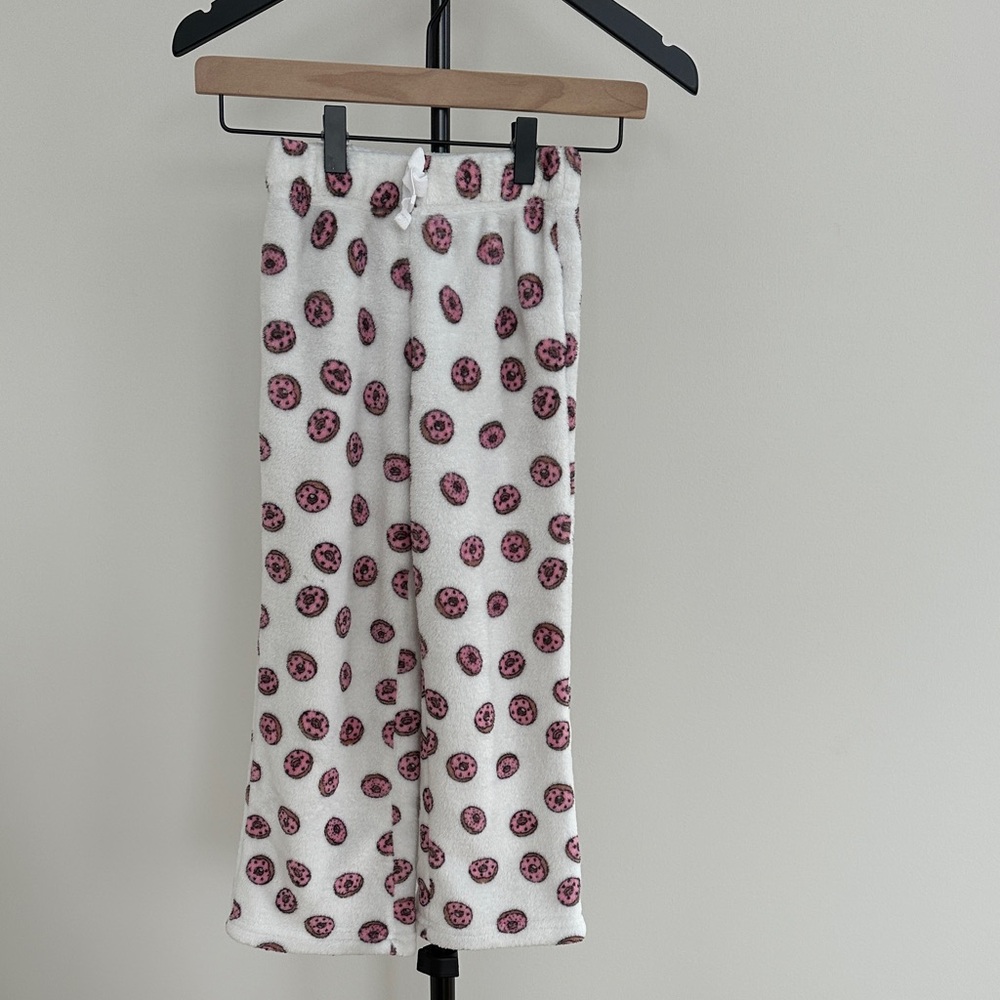 Cozy Kids' White and Pink Donut Print wide leg fleece lounge pants